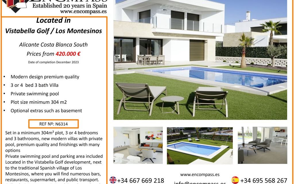 New Build villas with private pools in Vistabela golf Los Montesinos