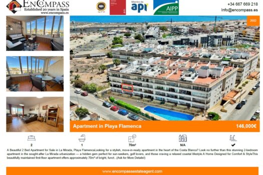 2 bedroom apartment in La Mirada over looking the pool for sale